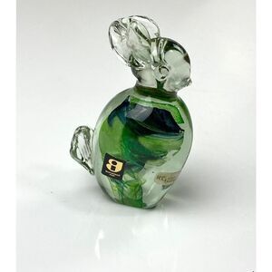 Kerry Art Glass Irish Hand Blown Emerald Green & Black Swirl Paperweight 4.25”H